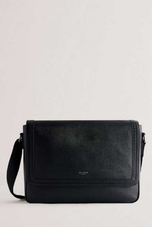 Black Men Ted Baker Conell Saffiano Leather Messenger Bag | T-084295