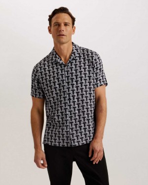 Black Men Ted Baker Rhin Short Sleeve Textured T Print Shirt | T-725194