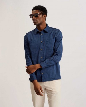 Blue Men Ted Baker Iio Relaxed Fit Linen Blend Shirt | T-140832