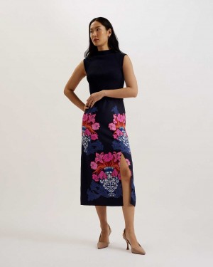 Blue Women Ted Baker Valais Knitted Bodice Woven Skirts | T-521487