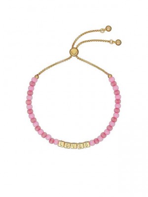 Gold Women Ted Baker Sweetia Loved Beaded Adjustable Bracelet | T-912504