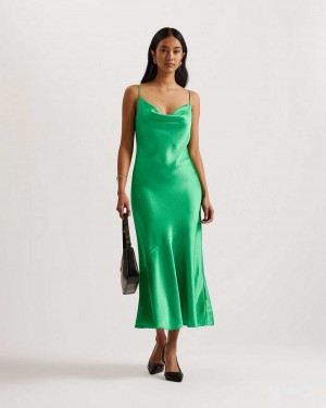 Green Women Ted Baker Tunca Satin Cowl Neck Evening Dress | T-635021