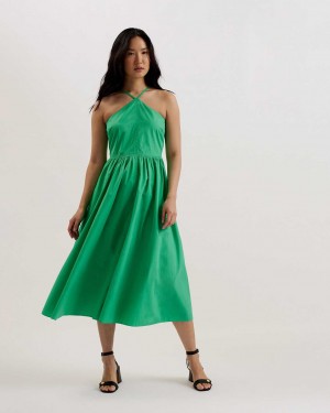 Green Women Ted Baker Vari Halterneck A-Line Dress | T-857962