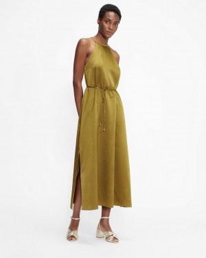 Khaki Women Ted Baker Roxieyy Halterneck Midaxi Dress | T-318069