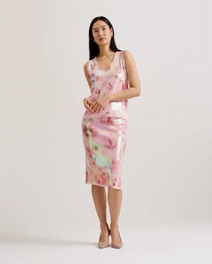 Light Pink Women Ted Baker Vivannn Sequin Midi Skirts | T-584719