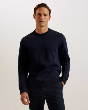 Navy Men Ted Baker Wakar Crew Neck Sweatshirt | T-018534