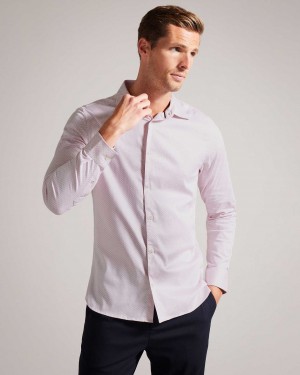 Pink Men Ted Baker Faenza Long Sleeve Geometric Shirt | T-870653