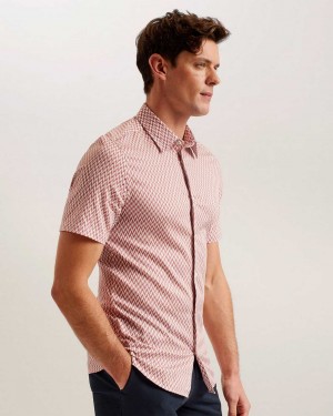 Pink Men Ted Baker Lacesho Short Sleeve Geo Printed Shirt | T-175062