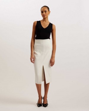 White Women Ted Baker Manabus Tailored Midi Pencil Skirts | T-354128