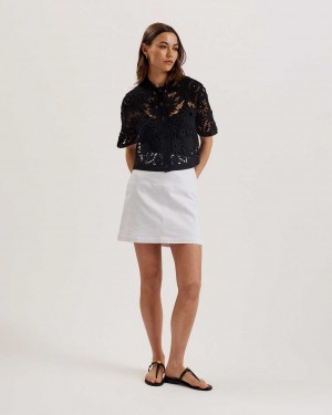 White Women Ted Baker Valiad A-Line Denim Mini Skirts | T-208319