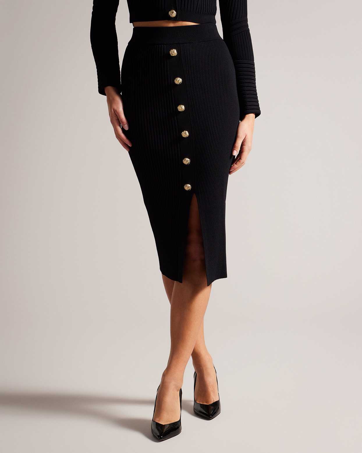 Black Women Ted Baker Betylou Ribbed Knit Midi Pencil Skirts | T-670982