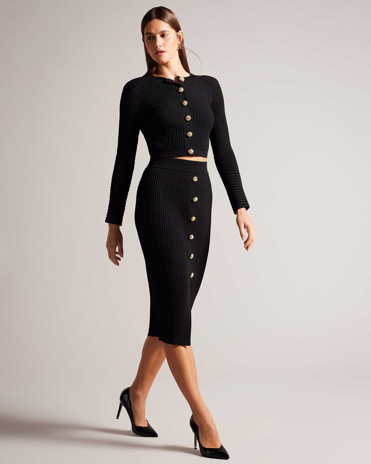 Black Women Ted Baker Betylou Ribbed Knit Midi Pencil Skirts | T-670982