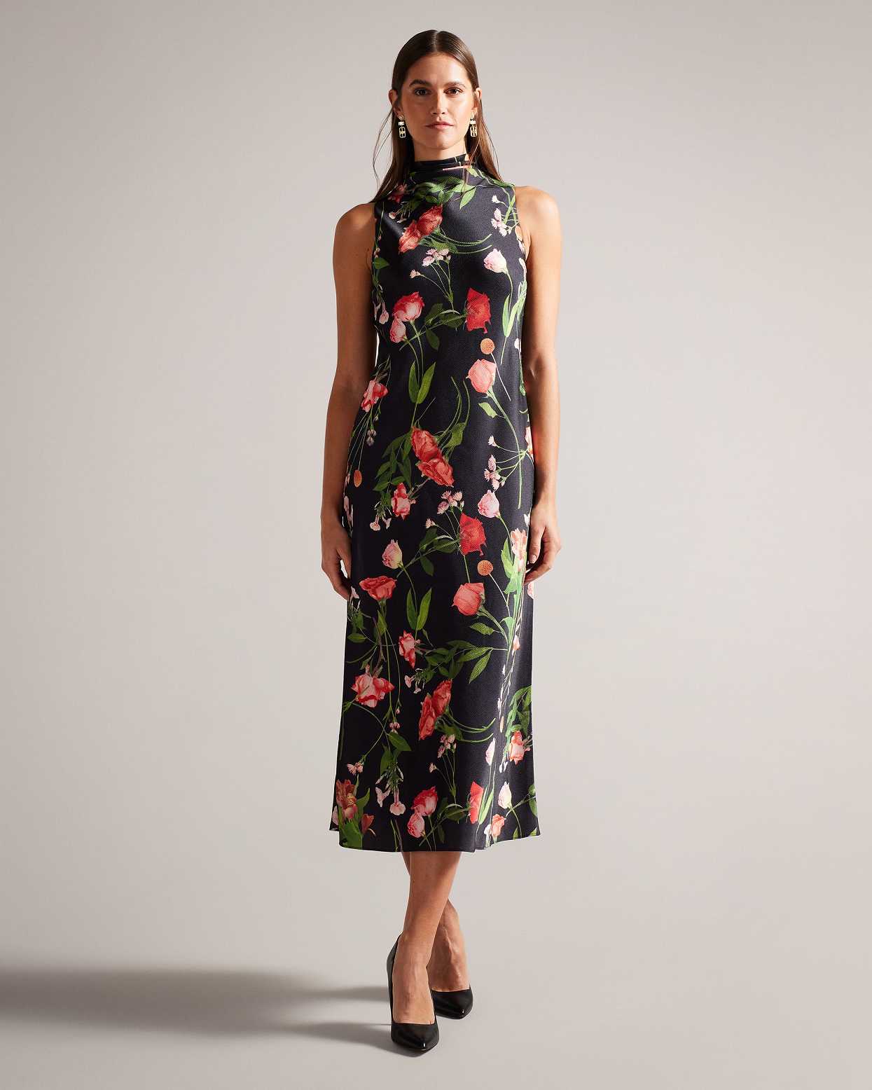 Black Women Ted Baker Connihh Cowl Neck Midi Slip Dress | T-418679