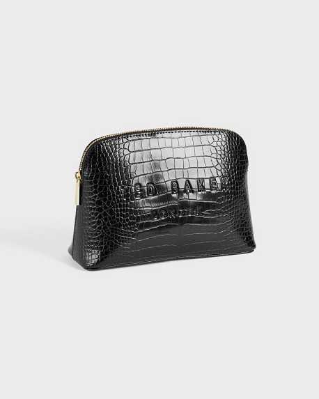 Black Women Ted Baker Crocala Croc Detail Debossed Makeup Bag | T-086942