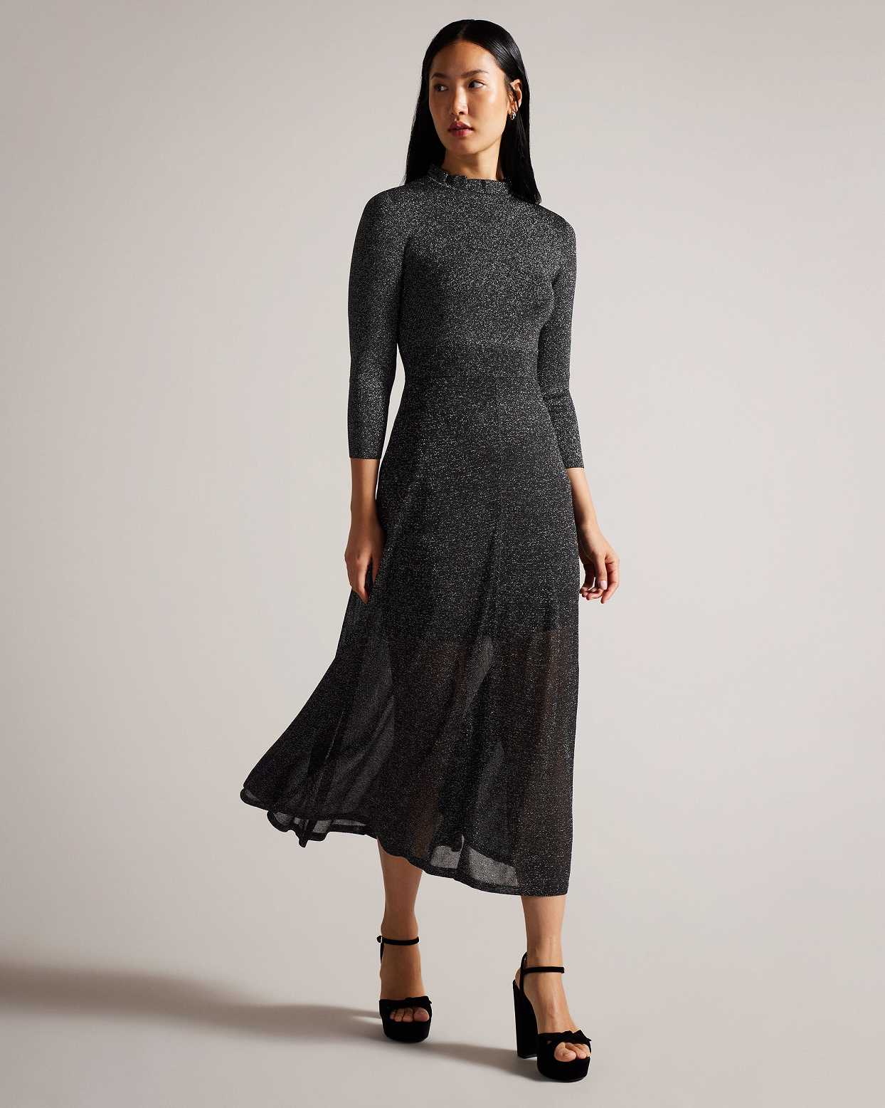 Black Women Ted Baker Kannie Metallic Knitted Dress | T-840396