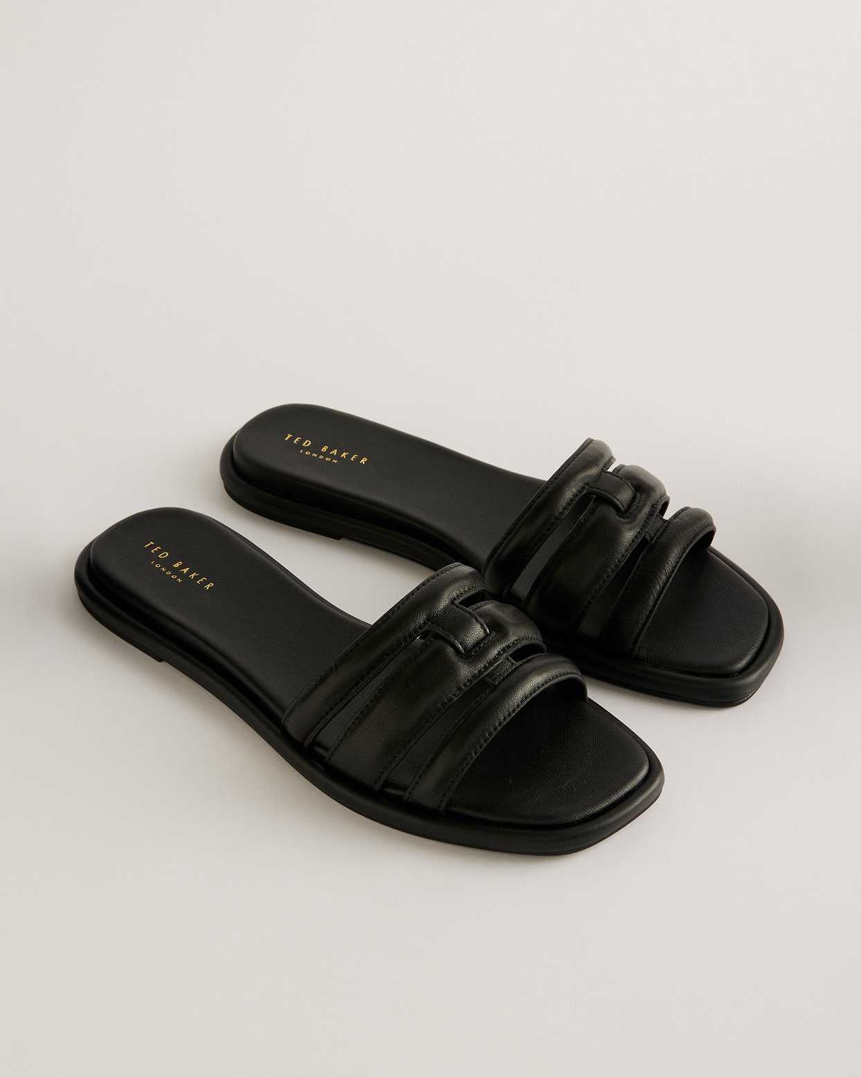 Black Women Ted Baker Leeiaa Flat Woven T Logo Sandals | T-052769