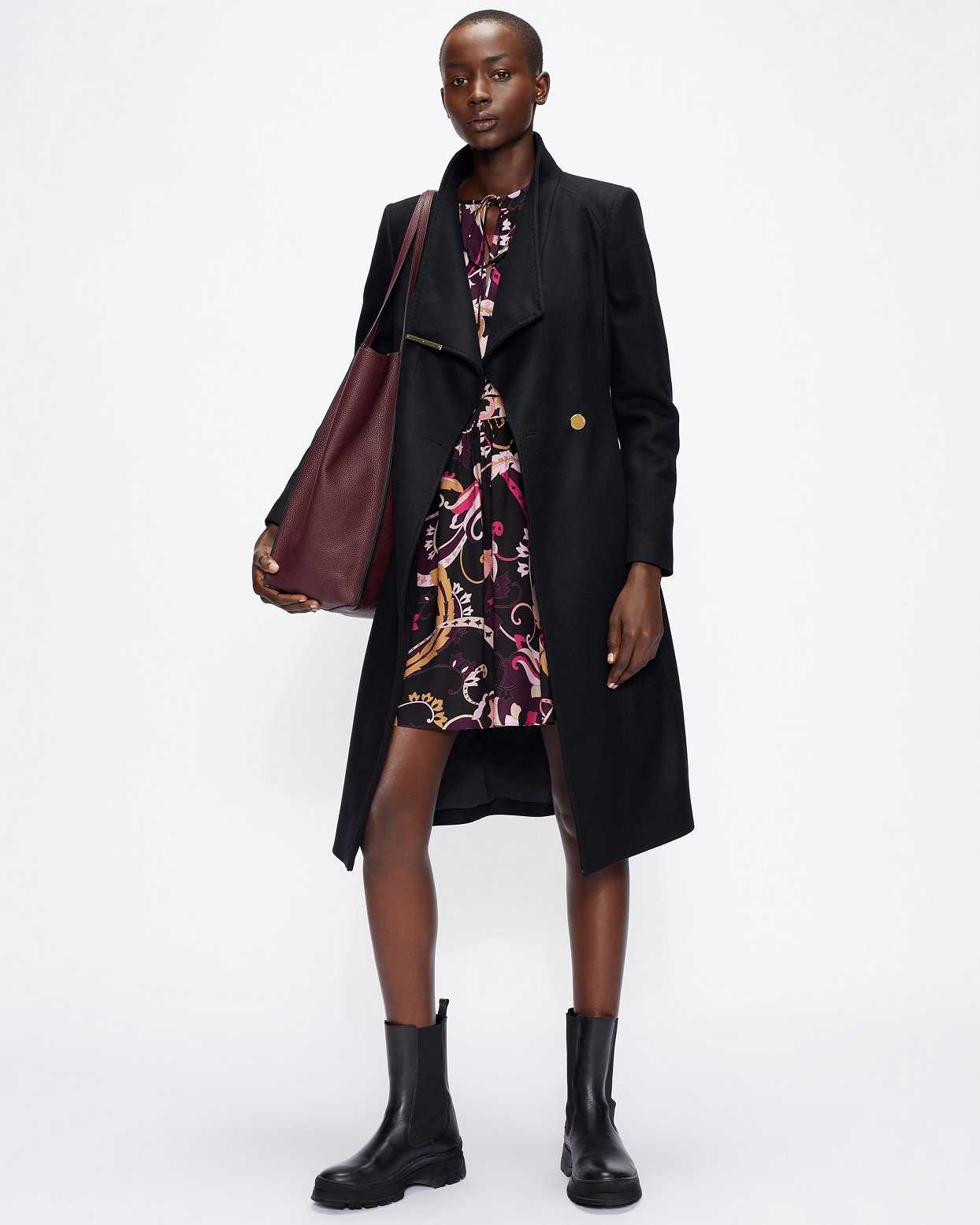 Black Women Ted Baker Rose Wool Wrap Coat | T-462903