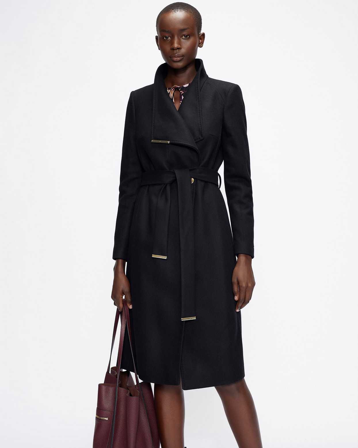 Black Women Ted Baker Rose Wool Wrap Coat | T-462903