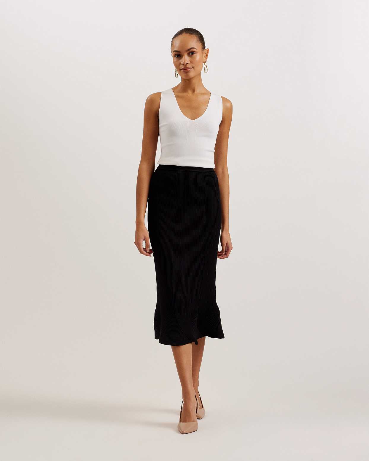 Black Women Ted Baker Velenaa Rib Engineered Knit Skirts | T-803257