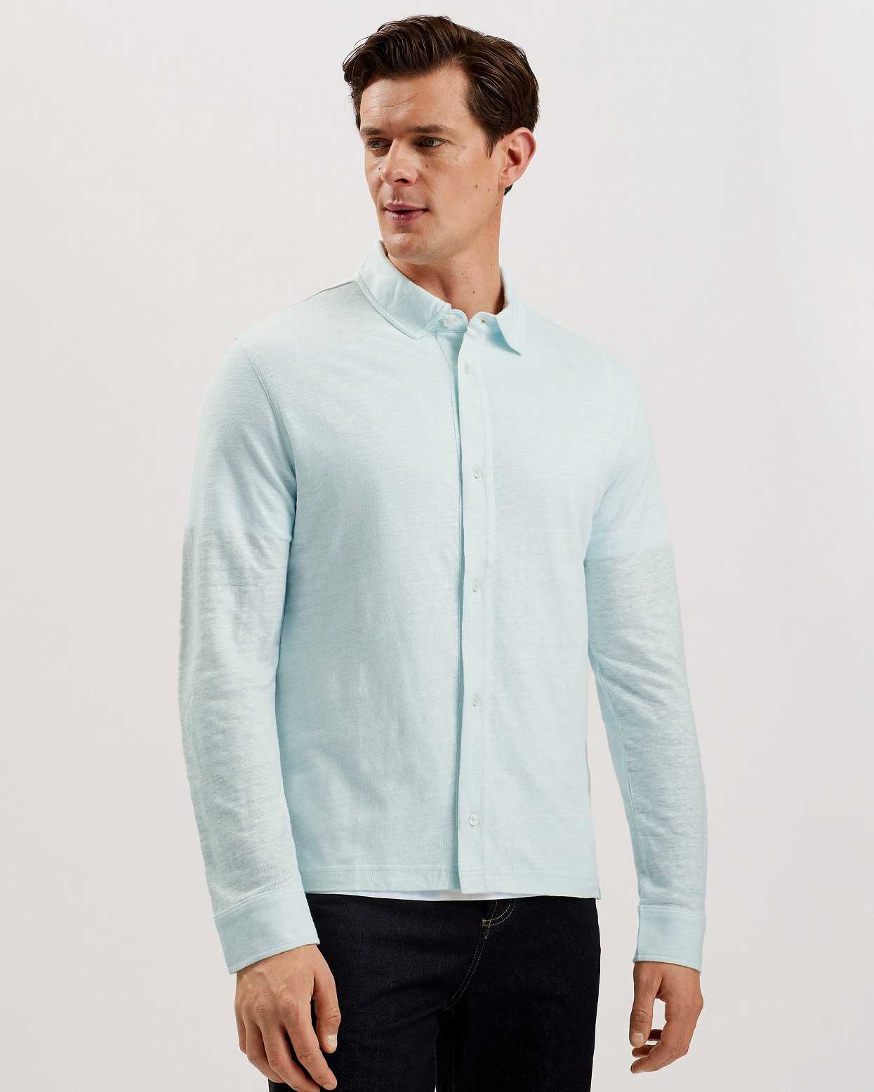 Blue Men Ted Baker Panly Ls Regular Linen Button Shirt | T-591426