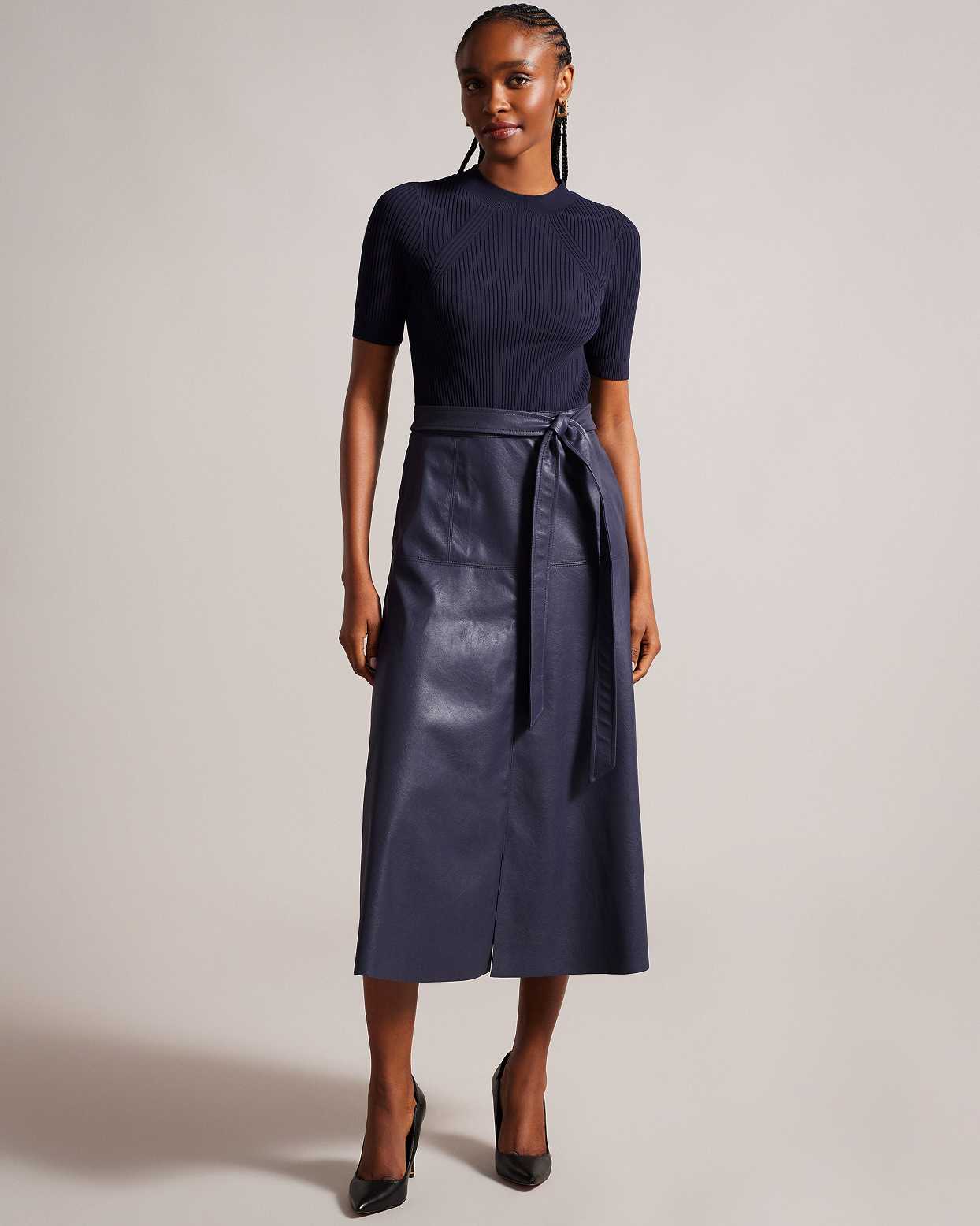 Blue Women Ted Baker Matiar Knit And Faux Leather Dress | T-695841