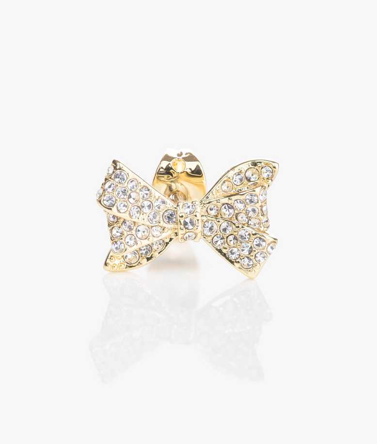 Gold Women Ted Baker Barseta Crystal Bow Stud Earrings | T-103246