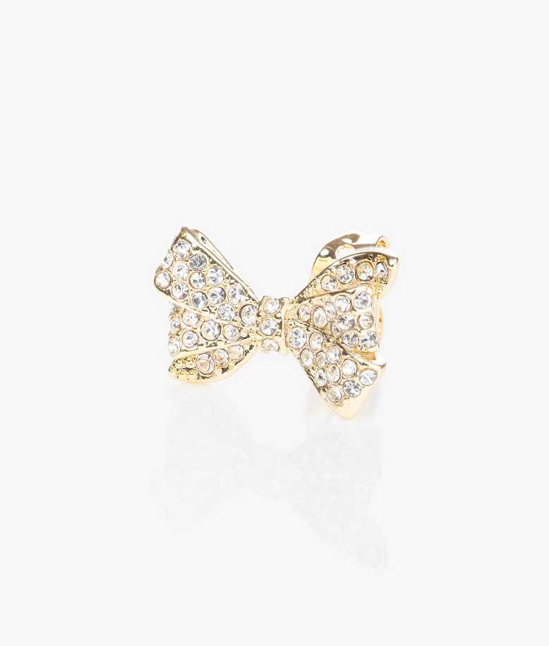 Gold Women Ted Baker Barseta Crystal Bow Stud Earrings | T-103246