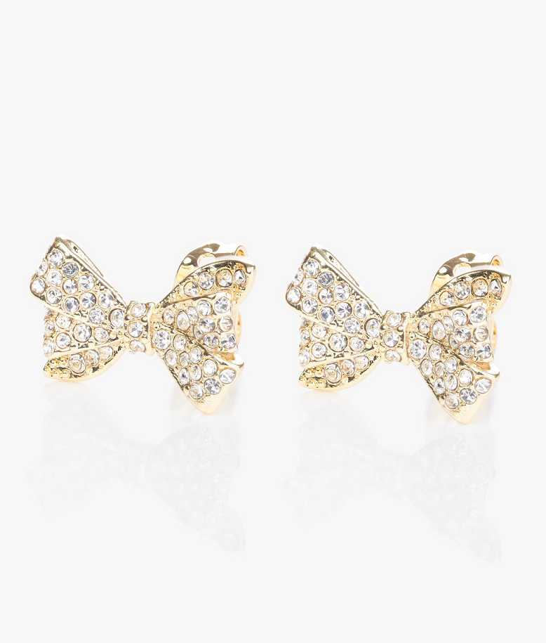 Gold Women Ted Baker Barseta Crystal Bow Stud Earrings | T-103246