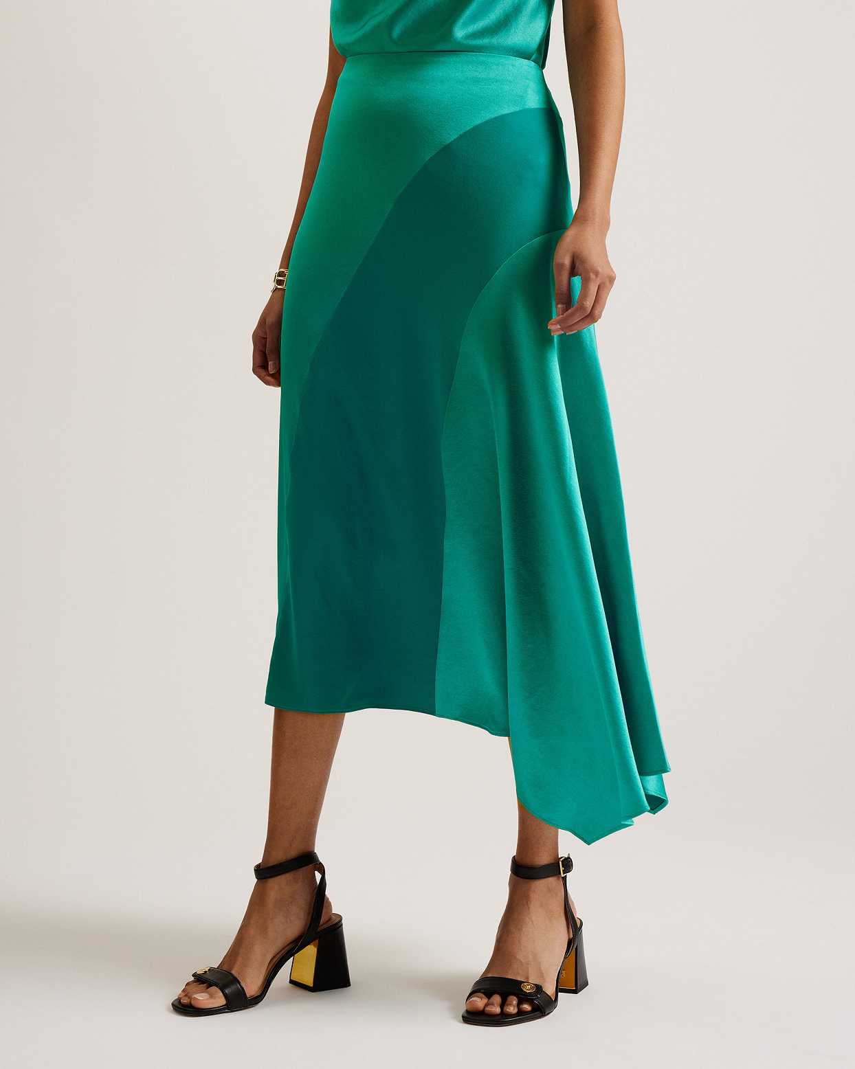 Green Women Ted Baker Bolsena Asymmetric Satin Midi Skirts | T-069528