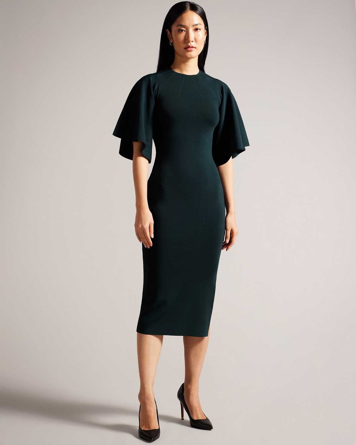 Green Women Ted Baker Lounia Fluted Sleeve Dress | T-045783