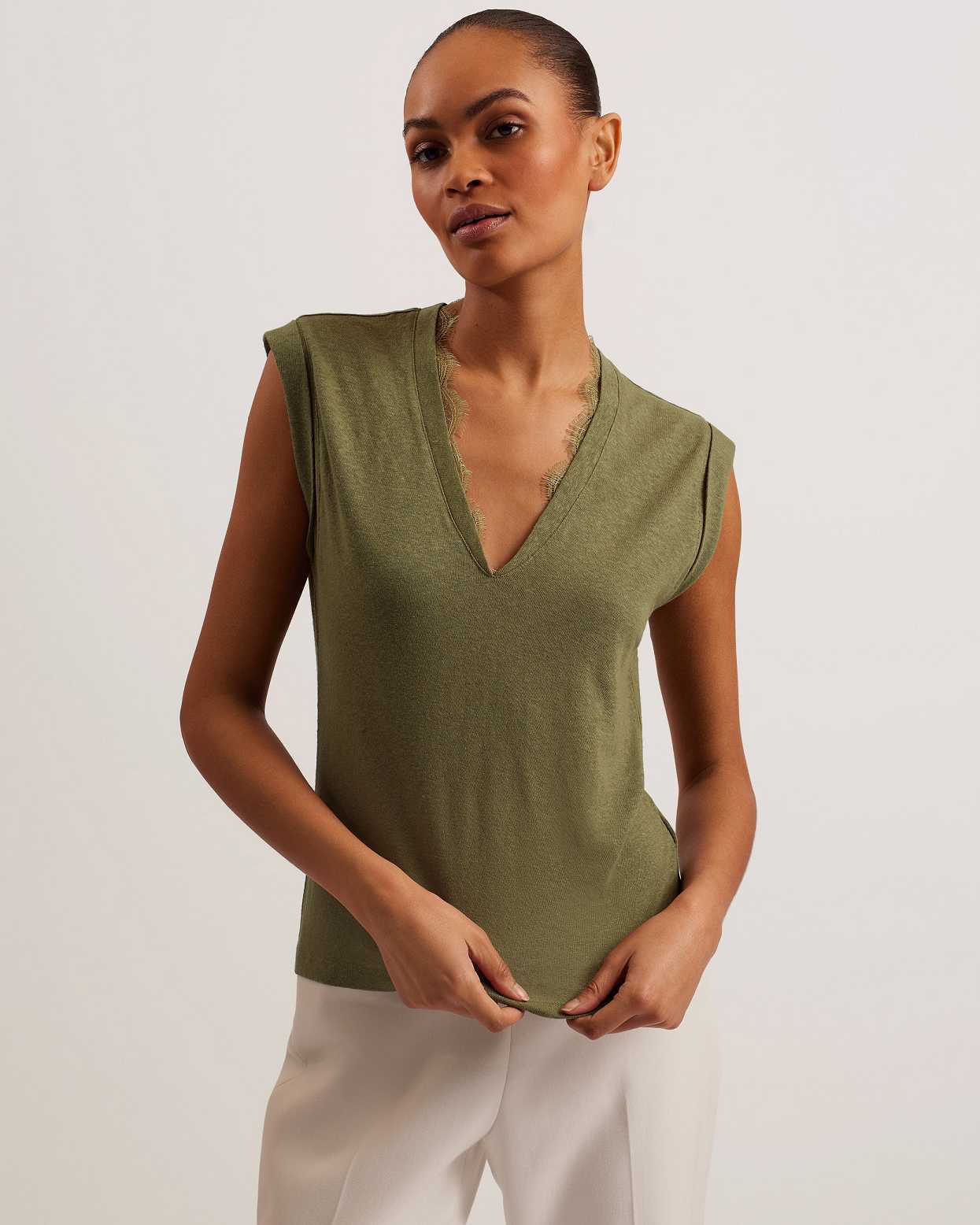 Khaki Women Ted Baker Effiy V-Neck Vest | T-542396