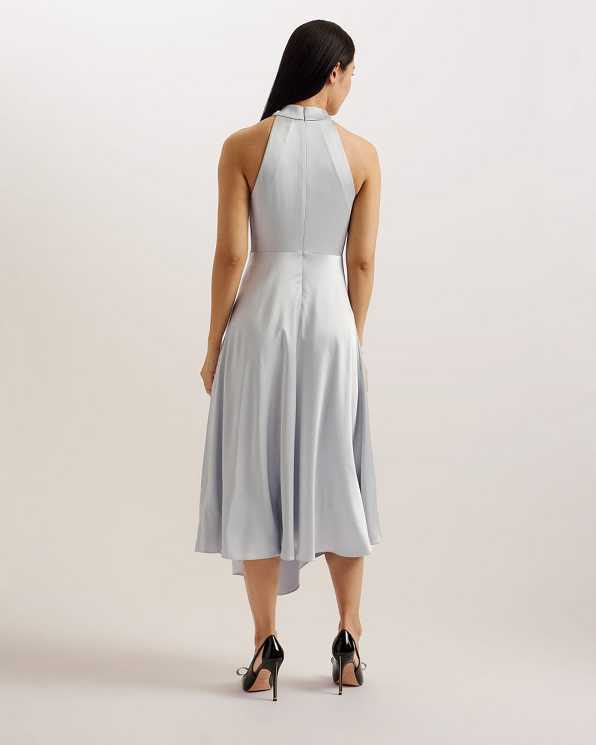 Light Grey Women Ted Baker Masae Twist Neck Satin Asymmetric Dress | T-078624