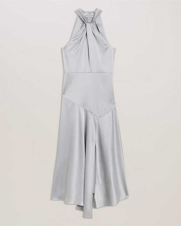 Light Grey Women Ted Baker Masae Twist Neck Satin Asymmetric Dress | T-078624