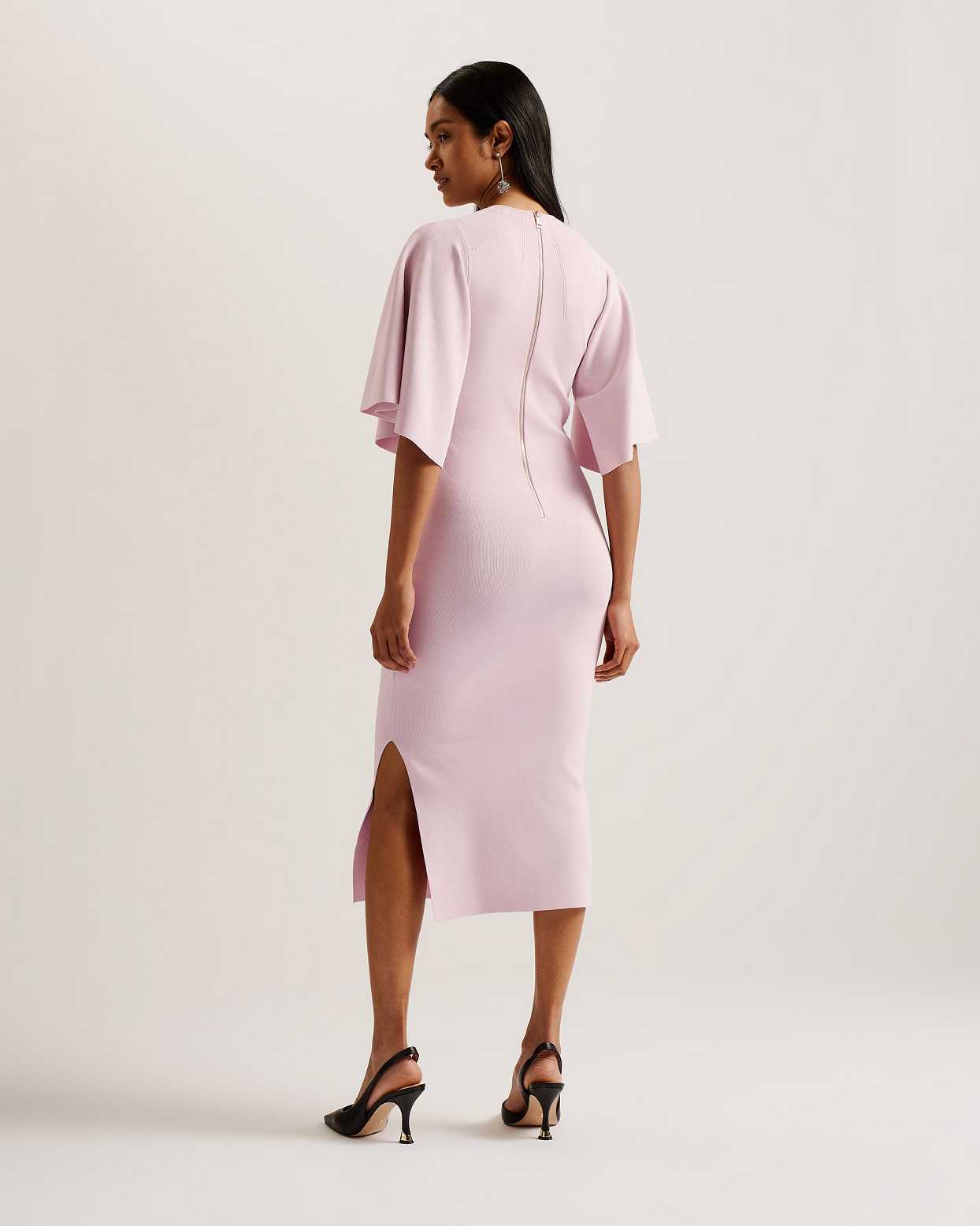 Light Pink Women Ted Baker Lounia Fluted Sleeve Knitted Bodycon Dress | T-892751