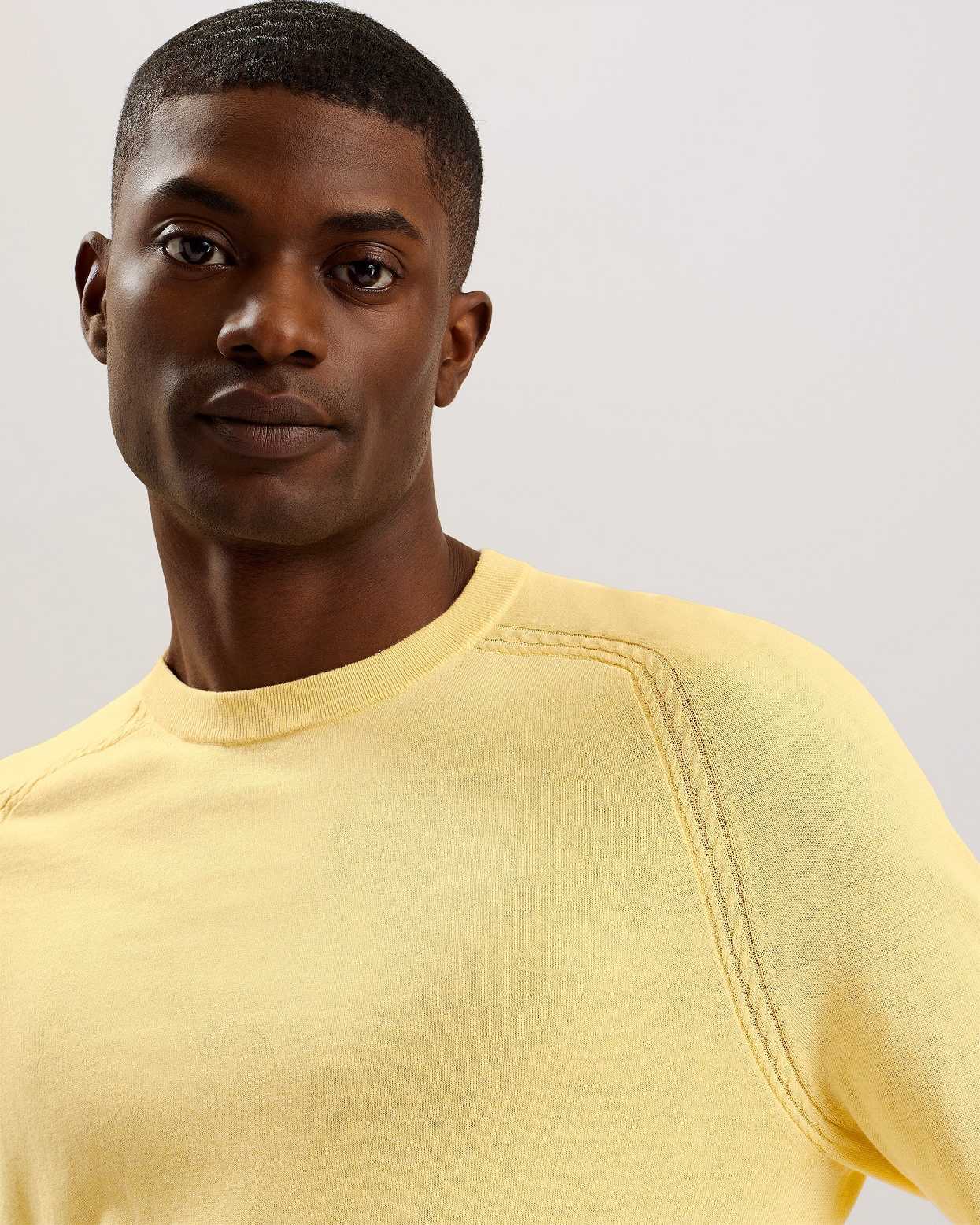 Light Yellow Men Ted Baker Tivol Silk Blend Crew Neck Jumper | T-483209