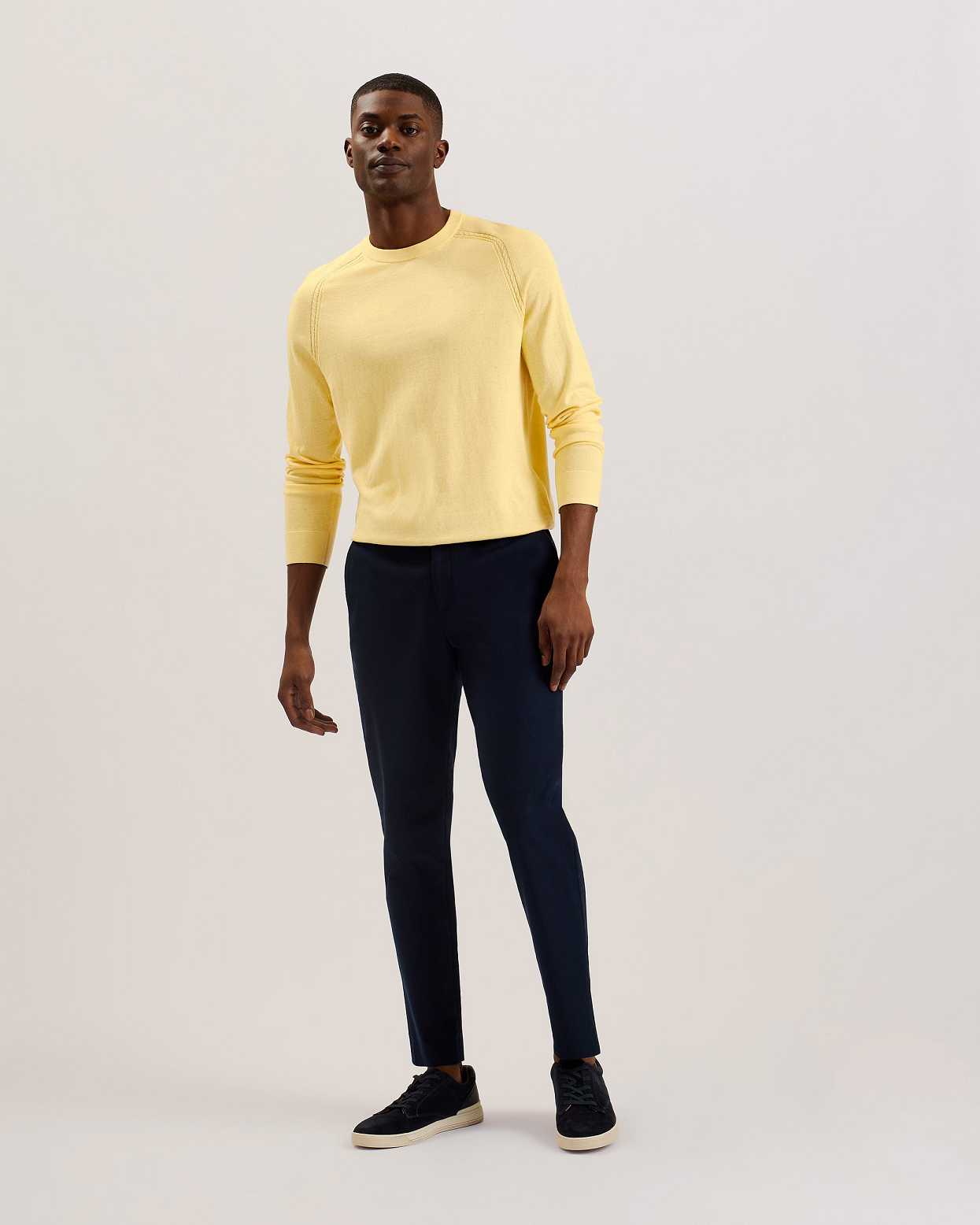 Light Yellow Men Ted Baker Tivol Silk Blend Crew Neck Jumper | T-483209