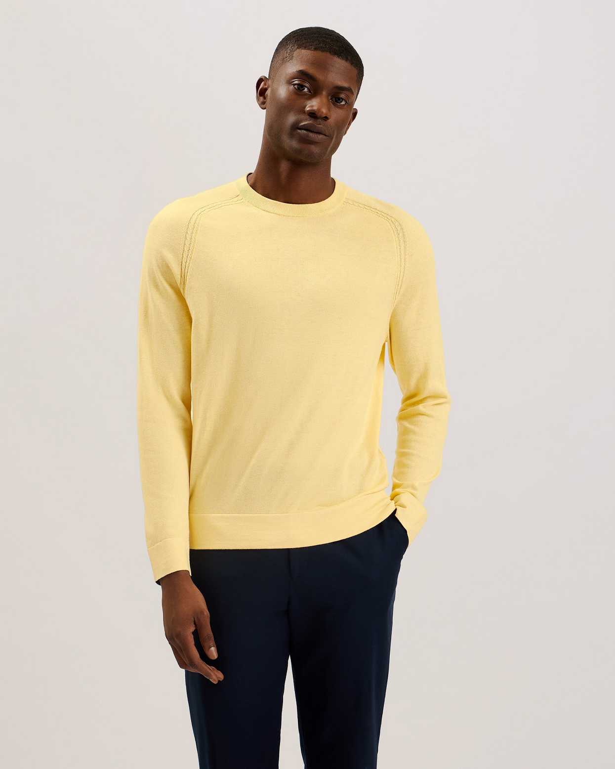 Light Yellow Men Ted Baker Tivol Silk Blend Crew Neck Jumper | T-483209