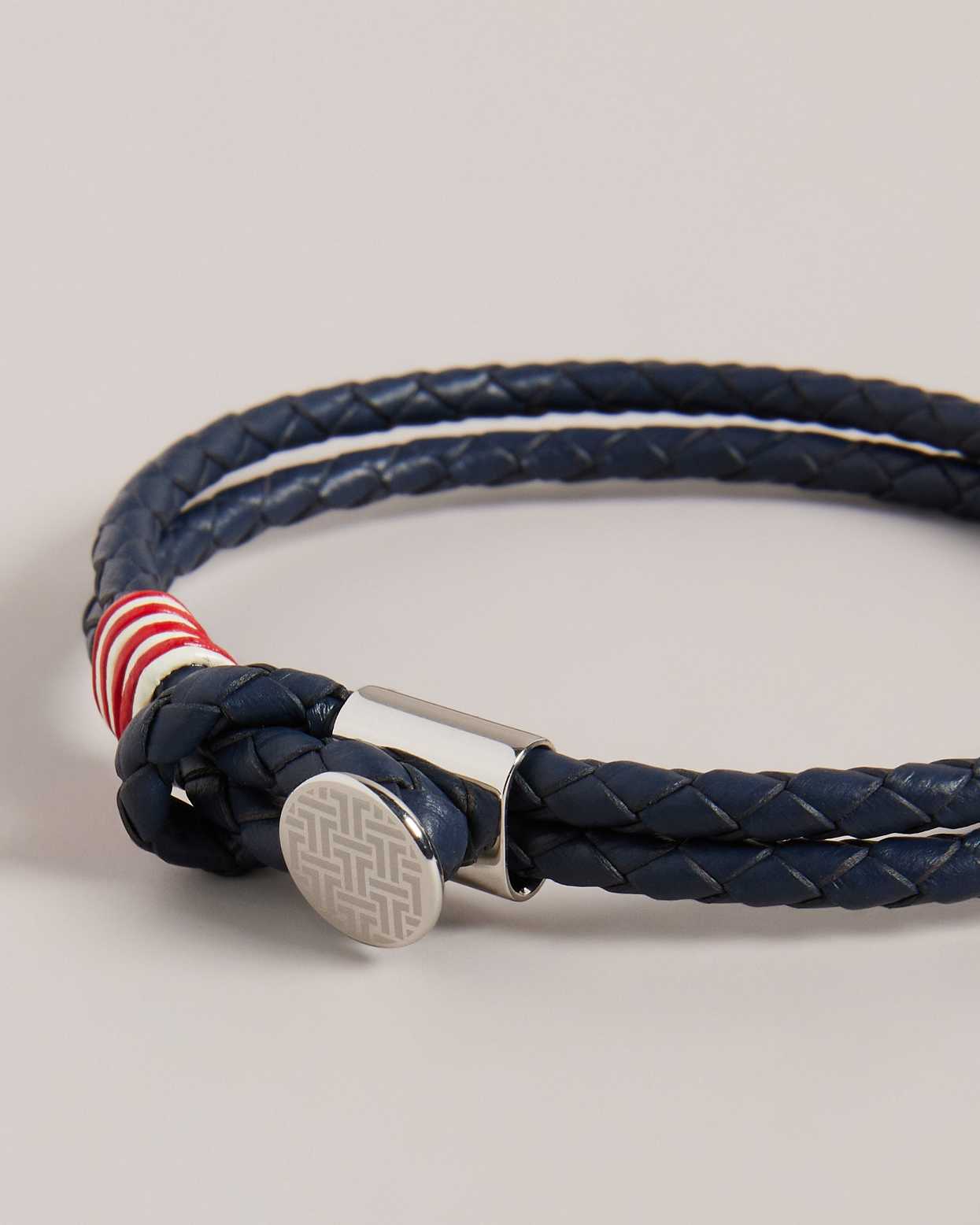 Navy Men Ted Baker Coen Woven Leather Double Strap Bracelet | T-521093