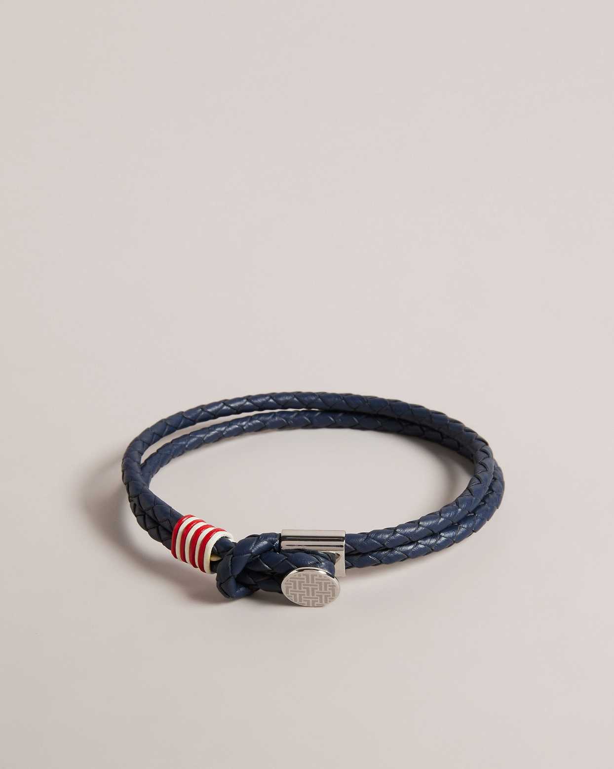 Navy Men Ted Baker Coen Woven Leather Double Strap Bracelet | T-521093