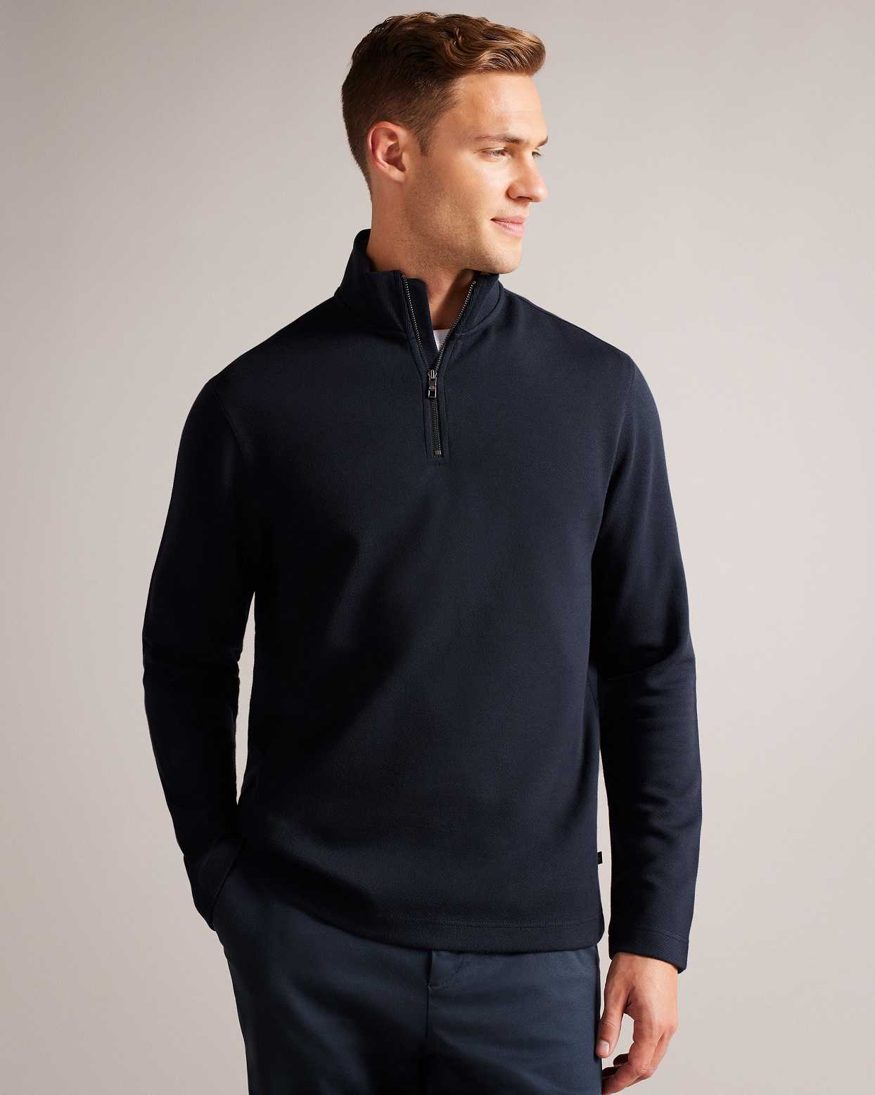 Navy Men Ted Baker Morric Half Zip Funnel Neck Jumper | T-120936