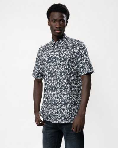 Navy Men Ted Baker Tavaro Short Sleeve Abstract Floral Shirt | T-341096