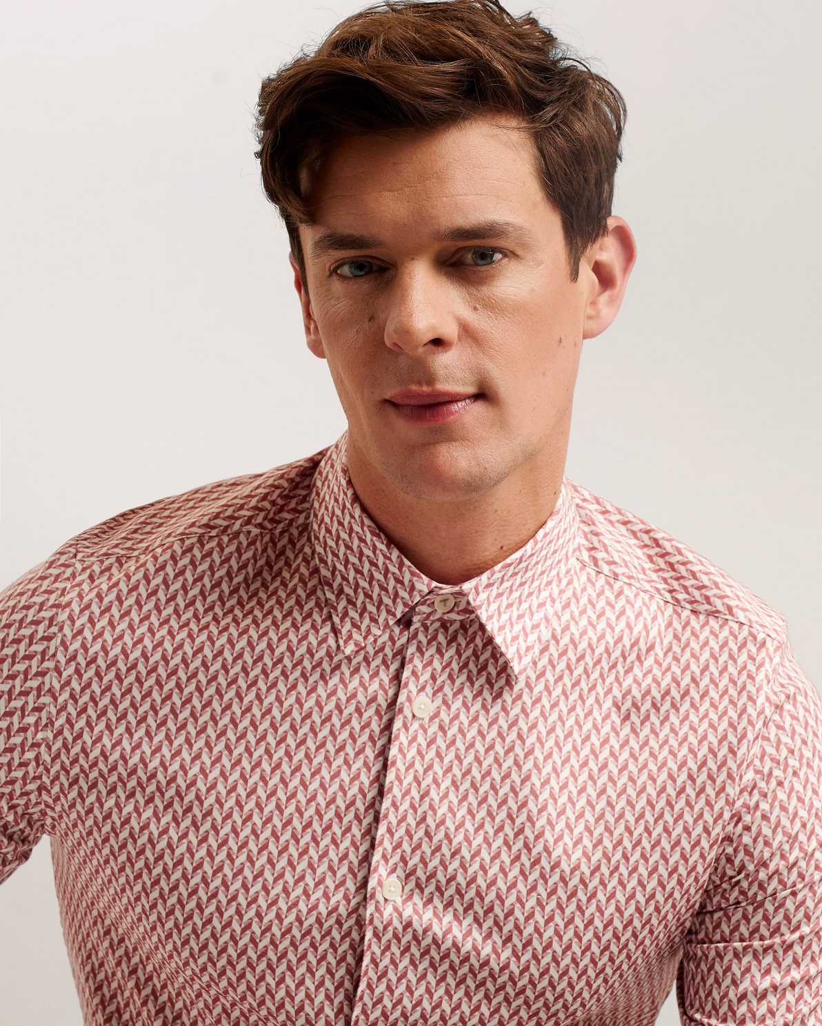 Pink Men Ted Baker Lacesho Short Sleeve Geo Printed Shirt | T-175062