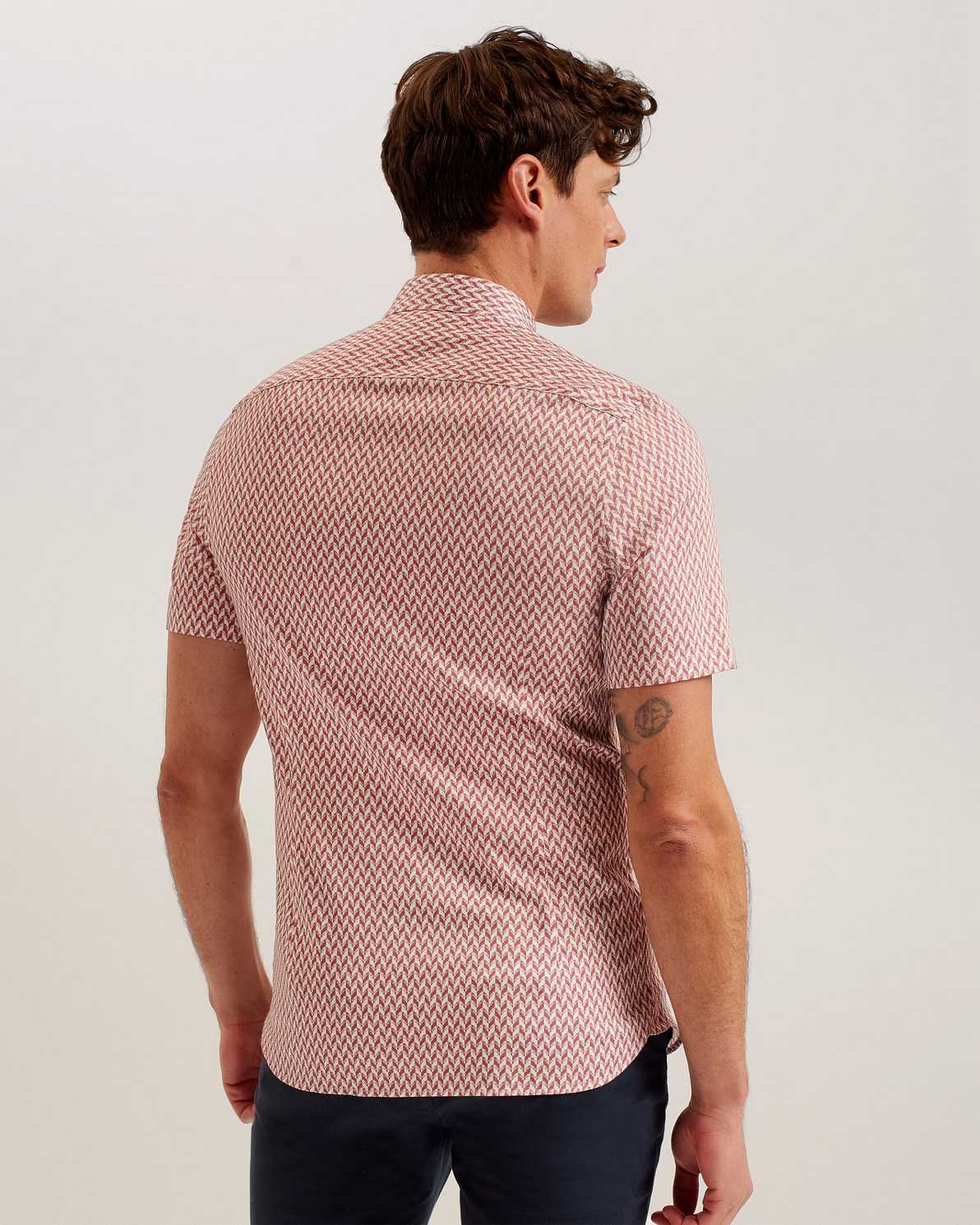 Pink Men Ted Baker Lacesho Short Sleeve Geo Printed Shirt | T-175062