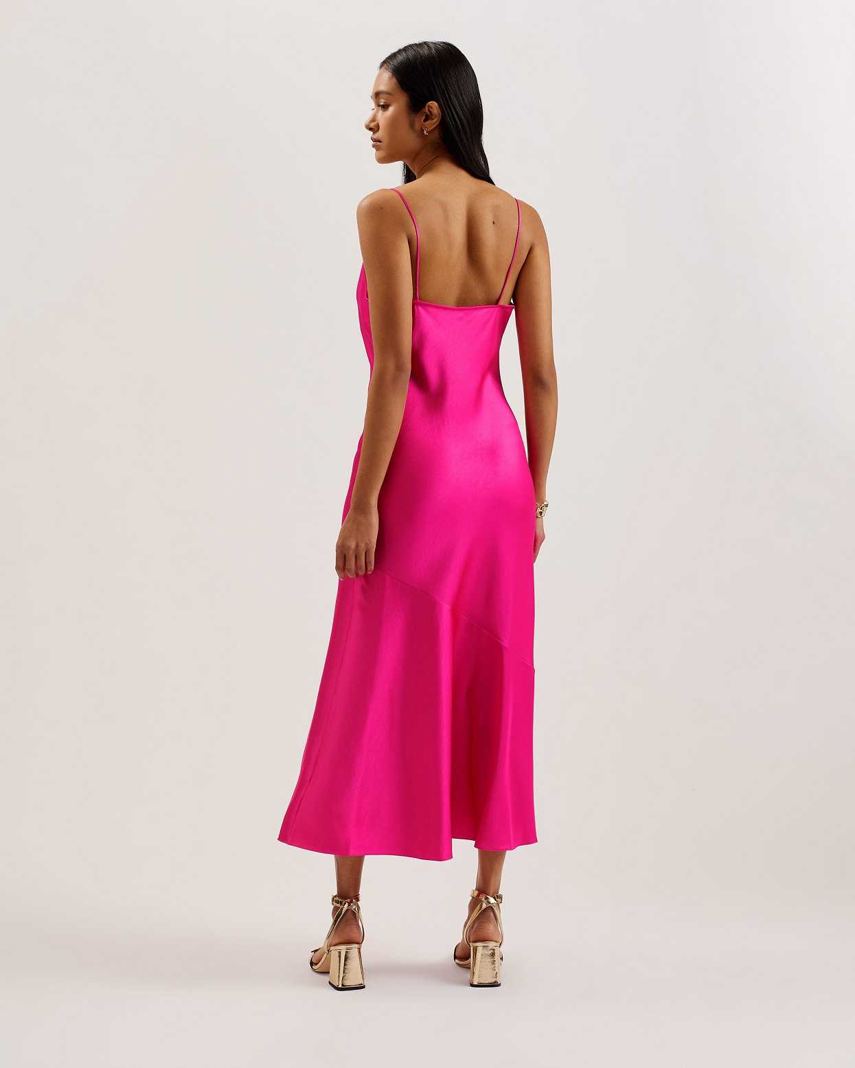 Pink Women Ted Baker Tunca Satin Cowl Neck Evening Dress | T-671920