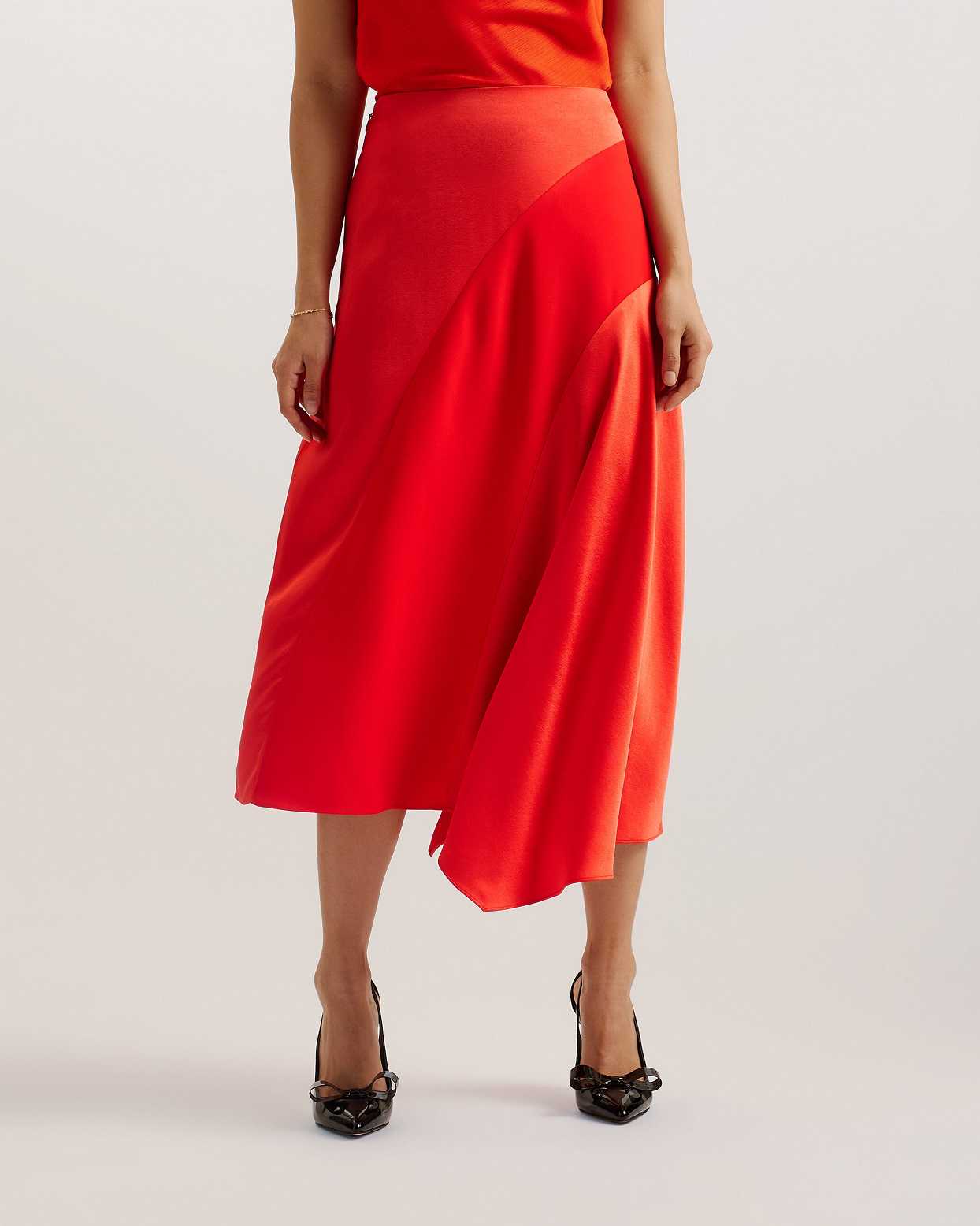 Red Women Ted Baker Bolsena Asymmetric Satin Midi Skirts | T-097815