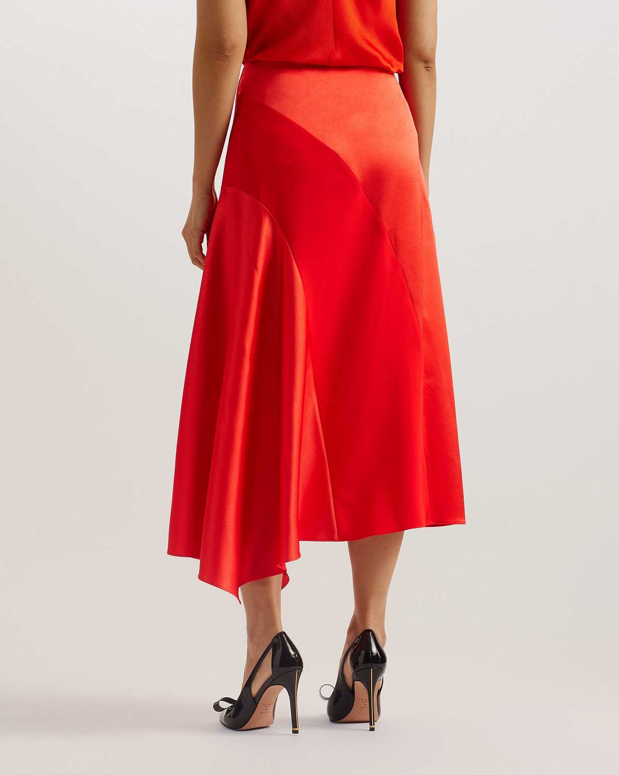 Red Women Ted Baker Bolsena Asymmetric Satin Midi Skirts | T-097815