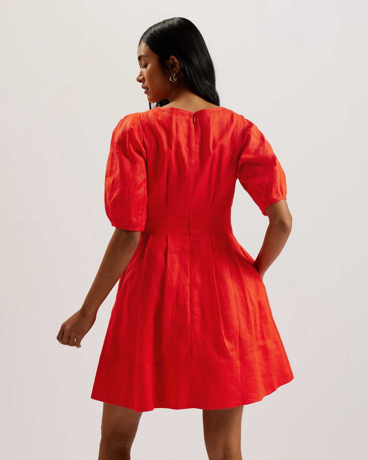 Red Women Ted Baker Koyo Linen Puff Sleeve Dress | T-853601