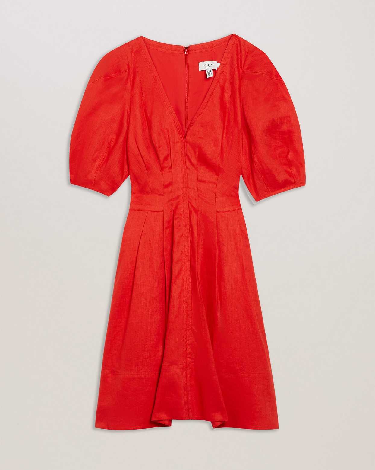 Red Women Ted Baker Koyo Linen Puff Sleeve Dress | T-853601