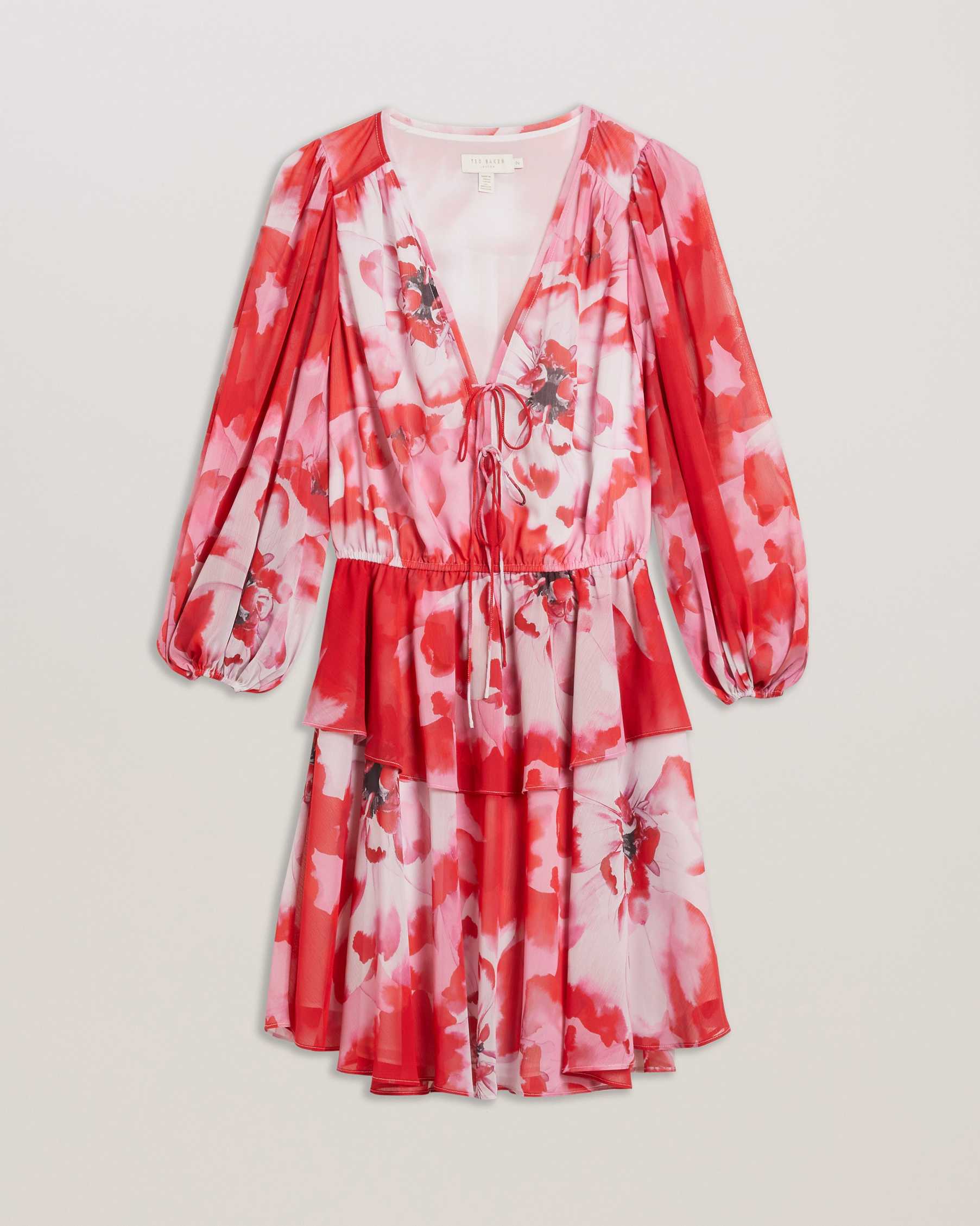 Red Women Ted Baker Leyna Printed Tie Front Long Sleeve Dress | T-348261