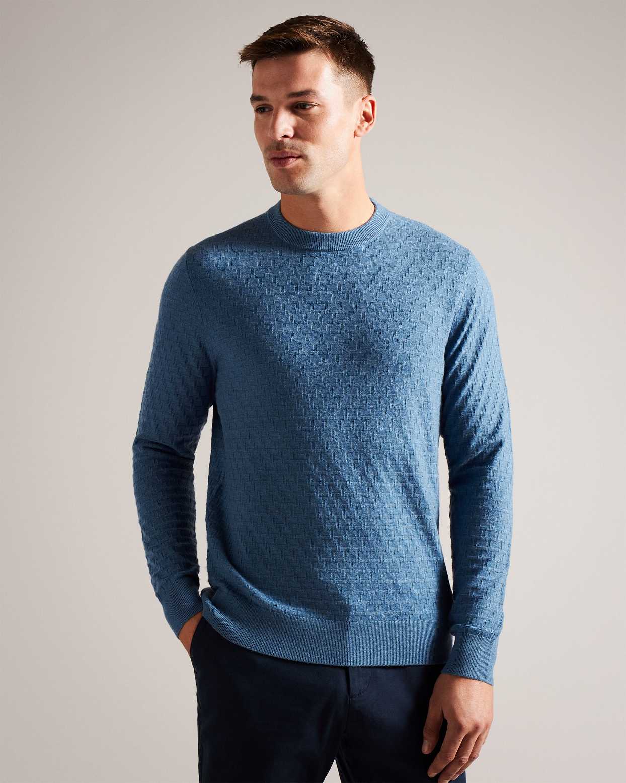 Turquoise Blue Men Ted Baker Loung Long Sleeve T Knit Jumper | T-405791